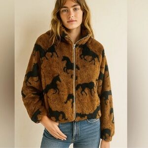 Knapp Studio Horse Pattern Plush Teddy Jacket